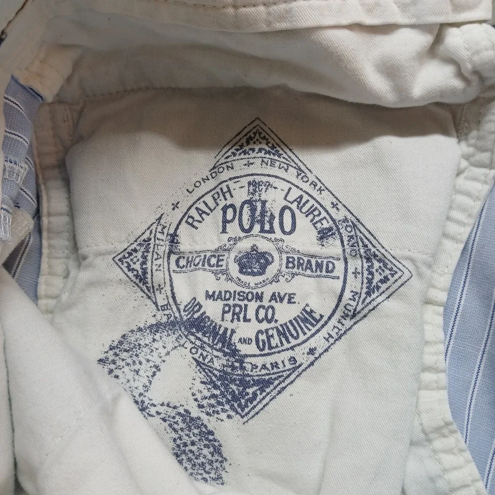 Polo Ralph Lauren Mens Blue White Striped Cotton Madison Ave Shorts Size 32